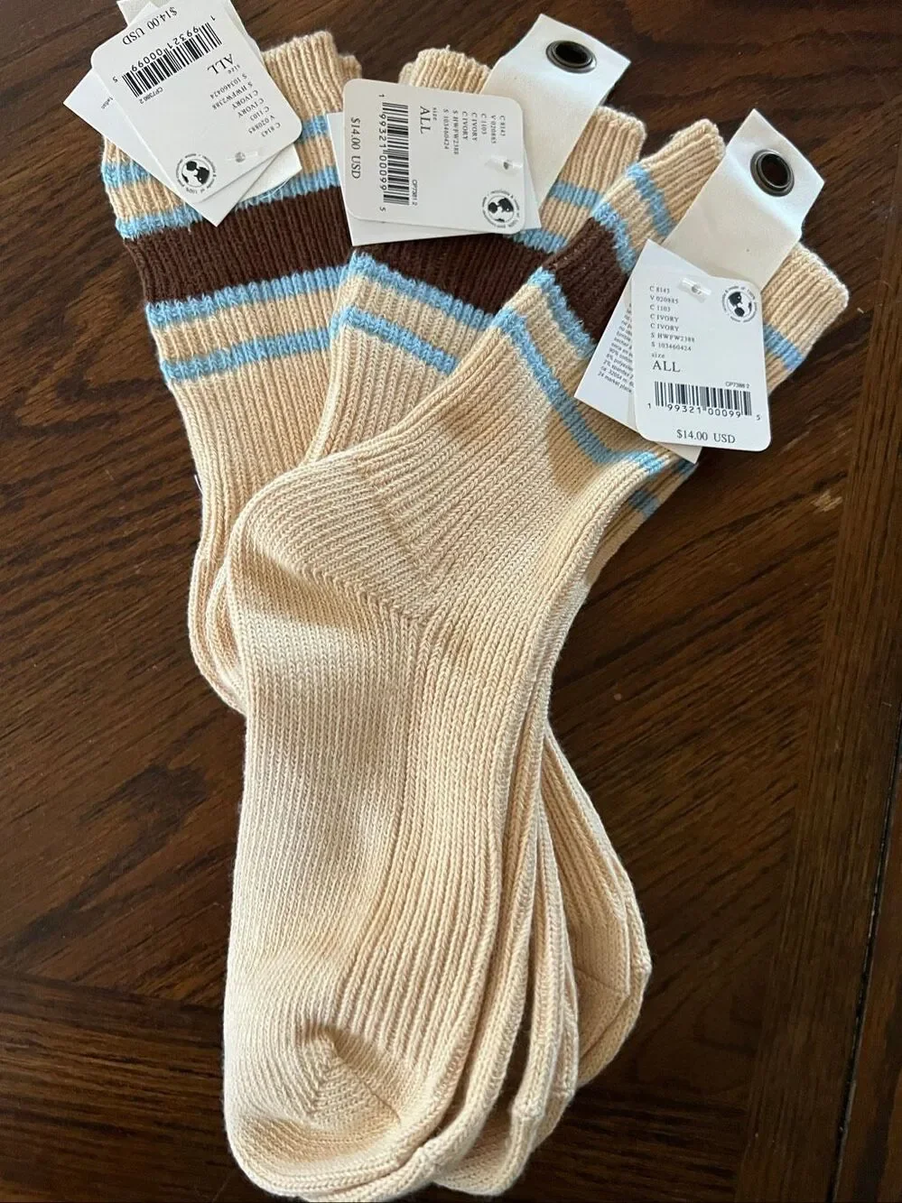 Free People Retro Stripe Tube Socks Bundle of 3 Ivory NWT One Size